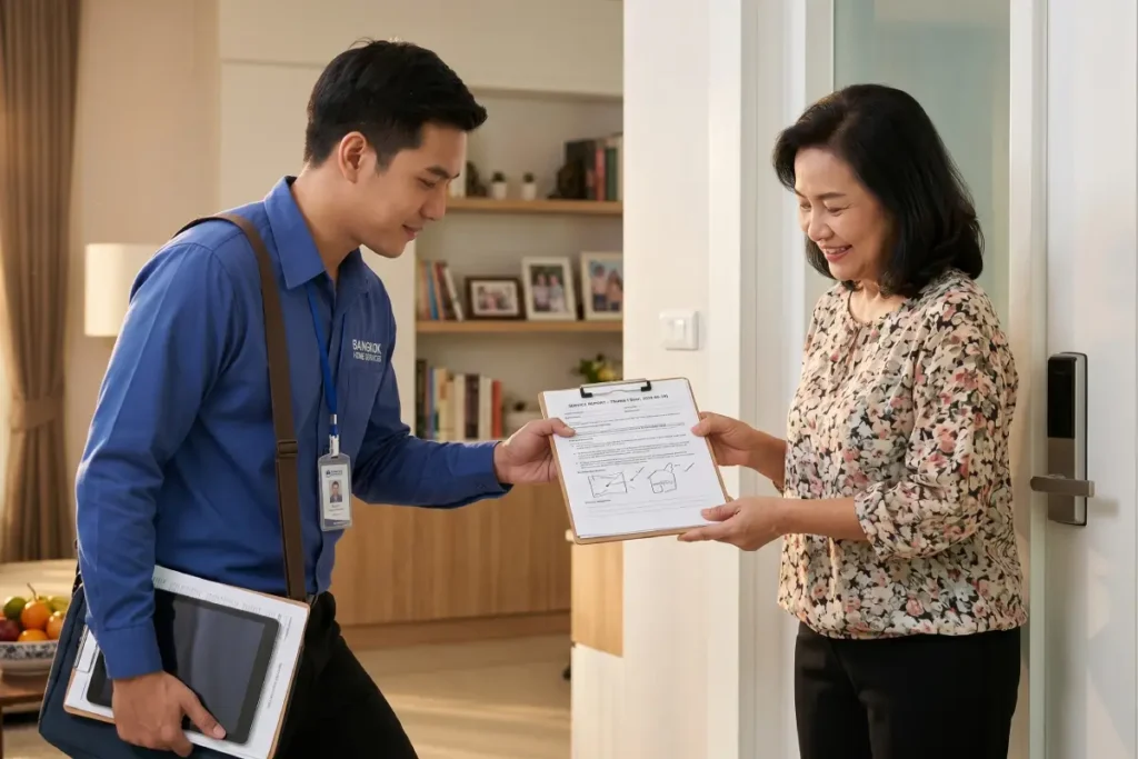 exterminator service report handover to homeowner